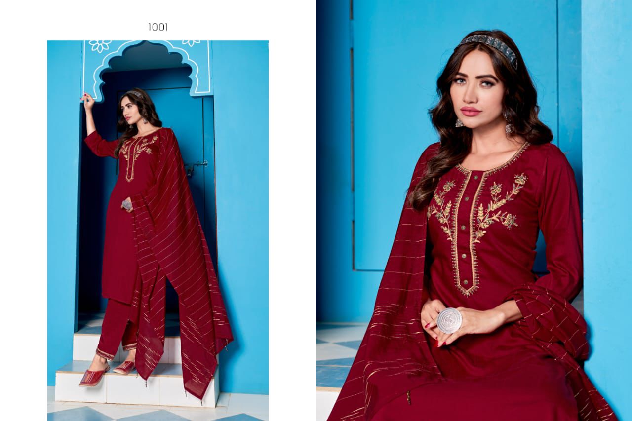 Prague By Sweety Chinon Embroidery Readymade Suits Wholesale Price In Surat